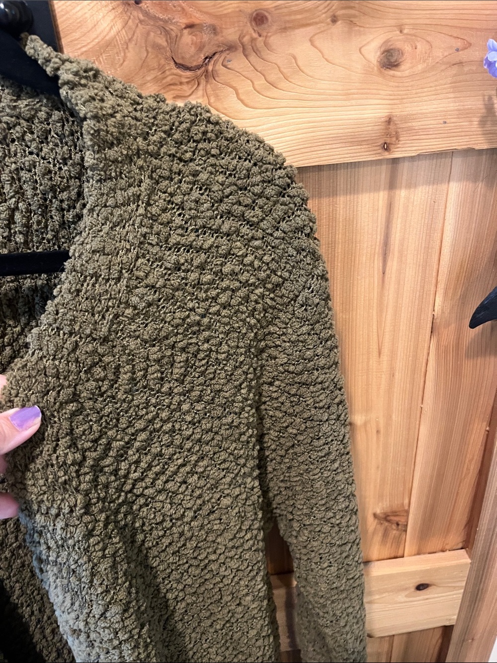 Zenana Outfitters Olive Green Plush Sherpa Open-Front Cardigan - Picture 5 of 10